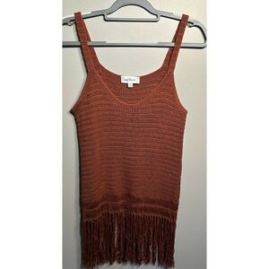 Open Knit Tank Top M Crochet Cottagecore Grandma Granola Indie Rust Boho